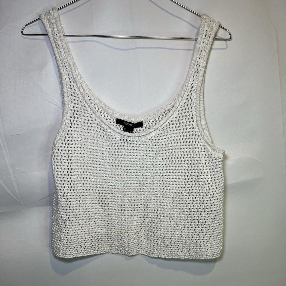 Womens Forever 21 Sweater‎ Tank Top Sz Large Crop Cottagecore Crochet Boho Indie